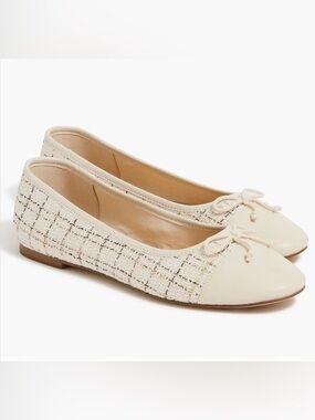 J. Crew Natural Tweed Cap Toe Bow Ballet Flats Size 9 NWT